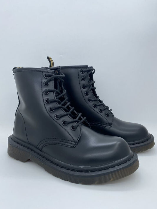 Black Leather Lace-Up Boots with Sturdy Sole