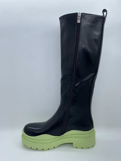 Black Tall Boot with Neon Green Platform Sole