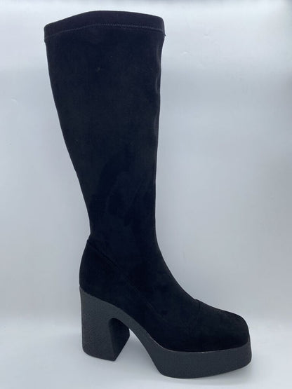 Black Suede Platform Knee-High Boot