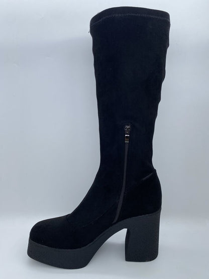 Black Suede Platform Knee-High Boot