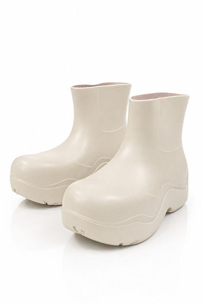 Neutral Rubber Platform Ankle Boots with Chunky Sole