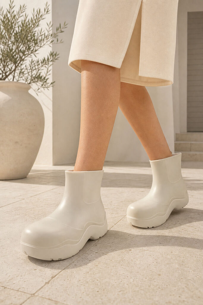 Neutral Rubber Platform Ankle Boots with Chunky Sole
