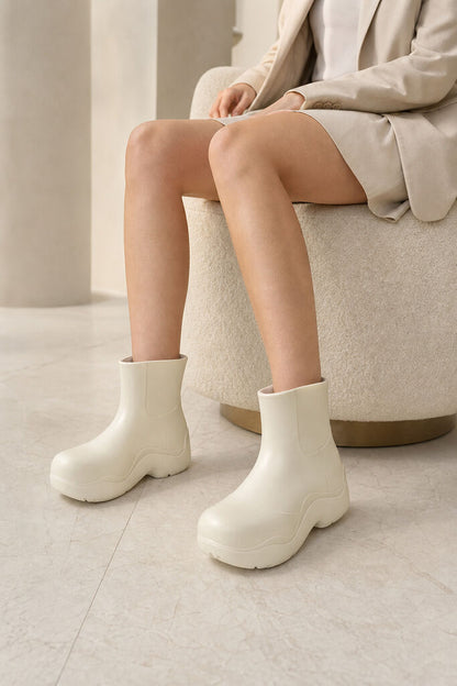 Neutral Rubber Platform Ankle Boots with Chunky Sole