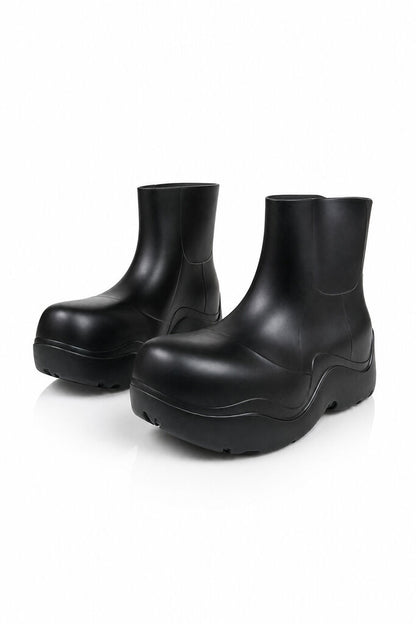 Black Rubber Ankle Boots with Chunky Sole
