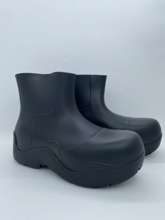 Black Rubber Ankle Boots with Chunky Sole