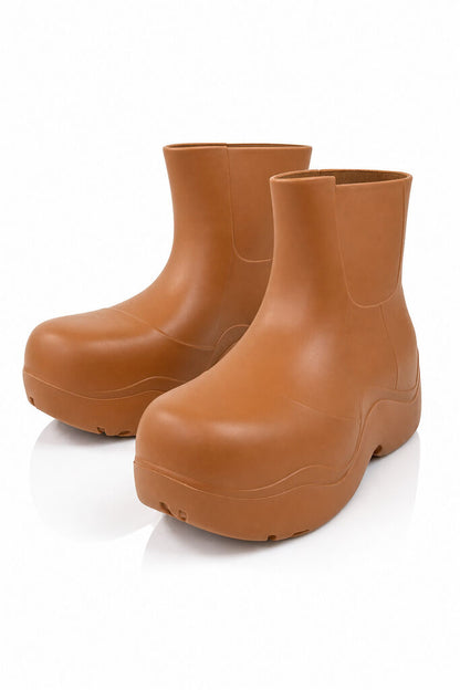Tan Rubber Ankle Boots with Chunky Sole