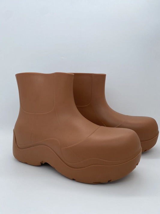 Tan Rubber Ankle Boots with Chunky Sole