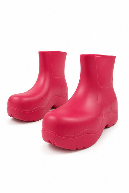Red Rubber Ankle Boots with Chunky Sole