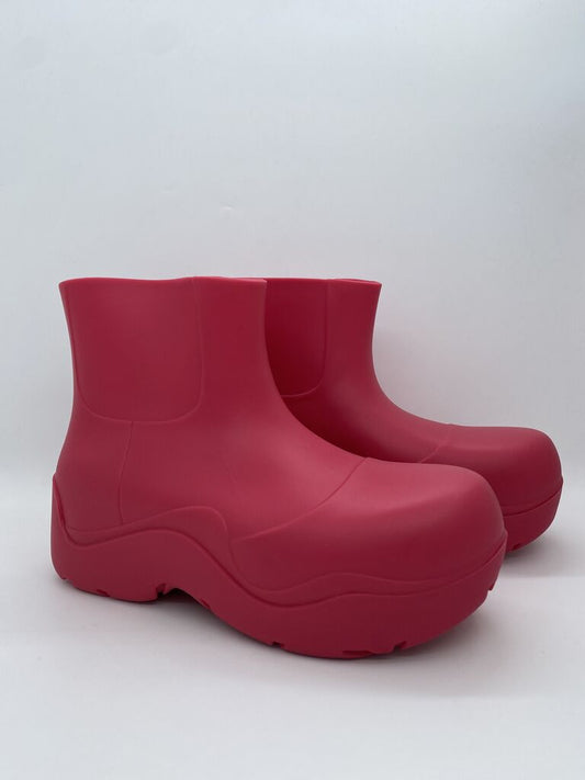 Red Rubber Ankle Boots with Chunky Sole