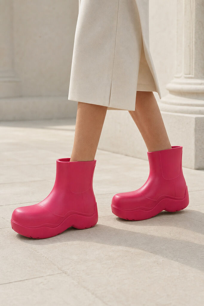 Red Rubber Ankle Boots with Chunky Sole