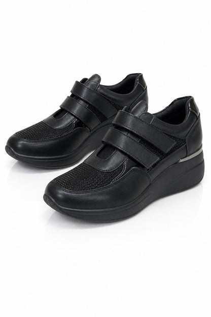 Black Textured Sneakers with Velcro Closure