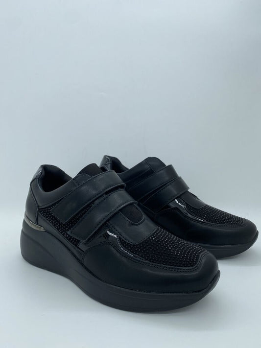 Black Textured Sneakers with Velcro Closure