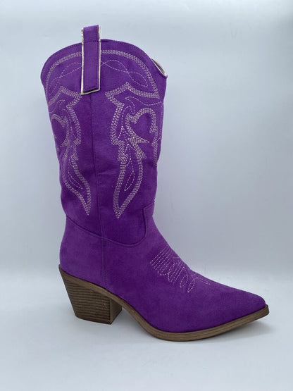 Vibrant Suede Western Boots with Embroidered Detail