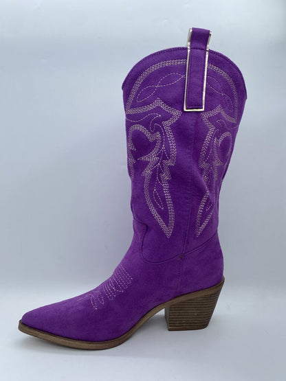 Vibrant Suede Western Boots with Embroidered Detail