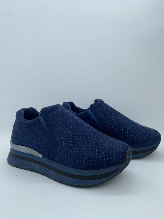 Navy Textured Slip-On Sneakers with Studded Detail