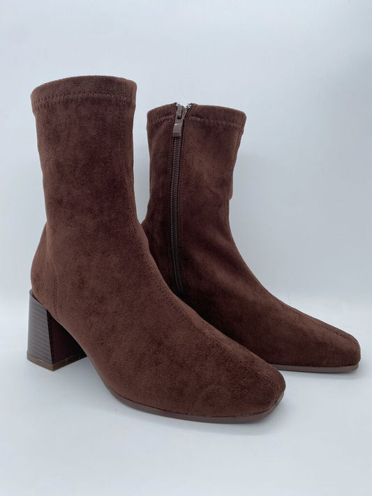 Brown Suede Ankle Boots with Block Heel