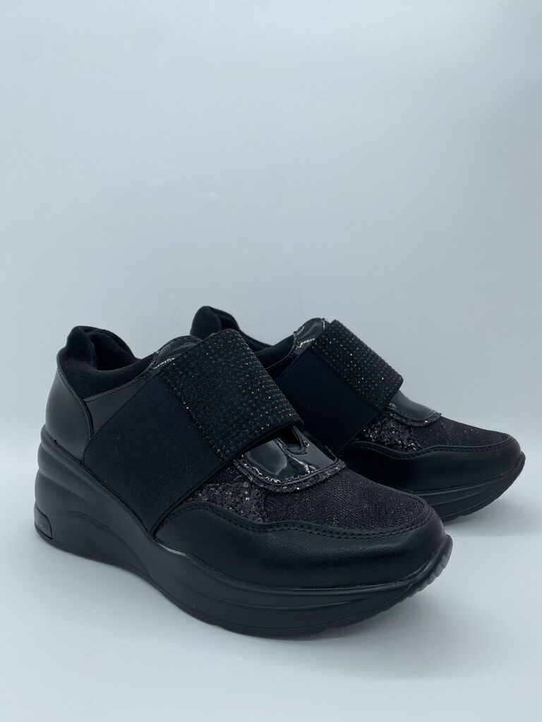Black Textured Sneakers with Velcro Strap