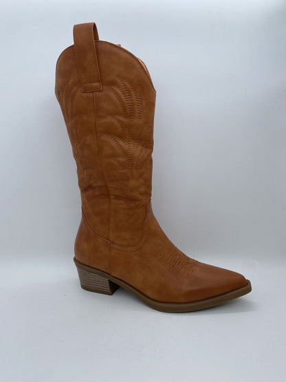 Tan Distressed Western Boot with Pointed Toe