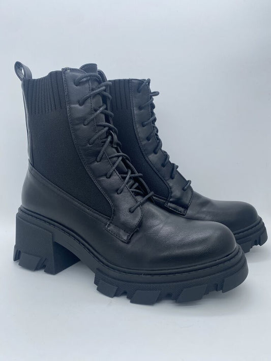 Black Chunky Sole Ankle Boots with Ribbed Panel