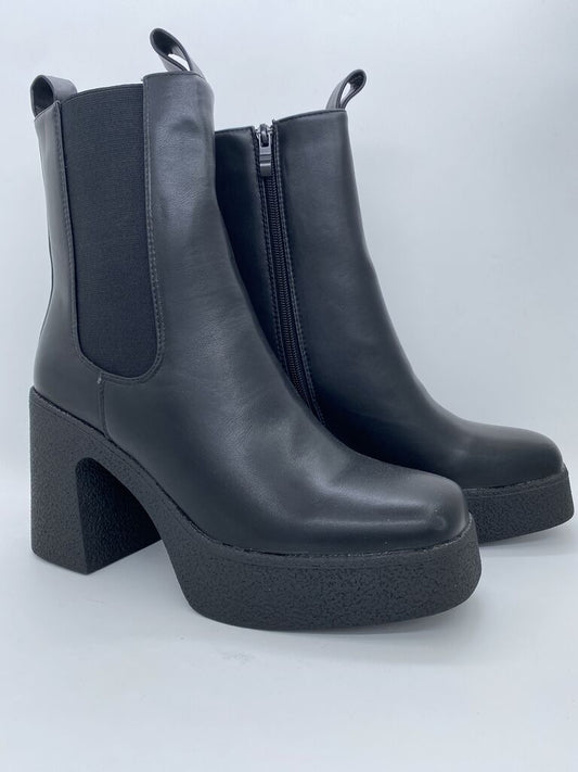 Black Faux Leather Platform Ankle Boots