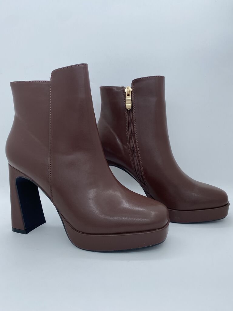 Brown Platform Ankle Boots with Zip