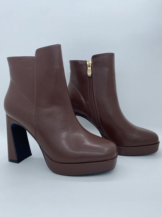 Brown Platform Ankle Boots with Zip