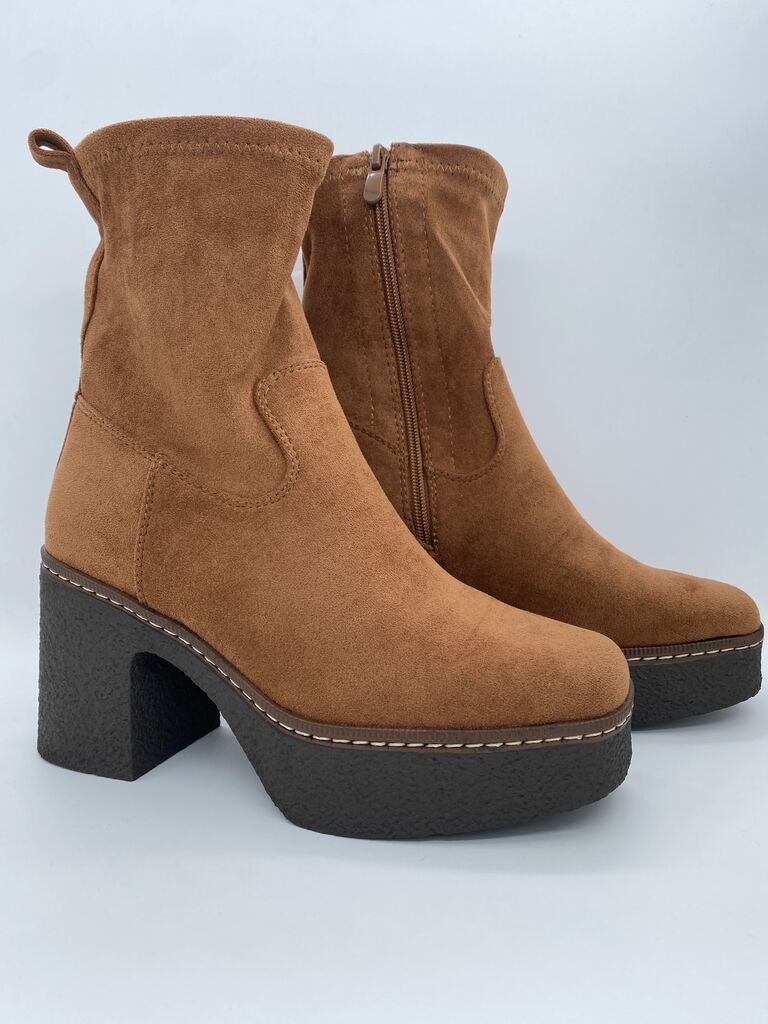 Brown Suede Ankle Boots with Chunky Heel
