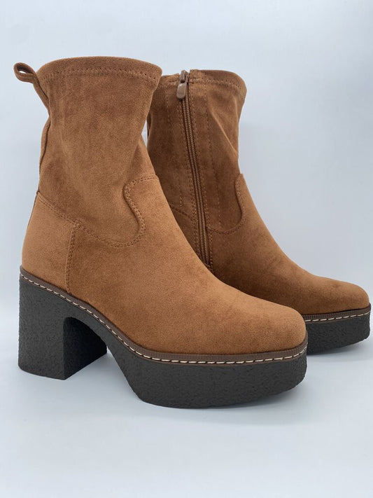 Brown Suede Ankle Boots with Chunky Heel