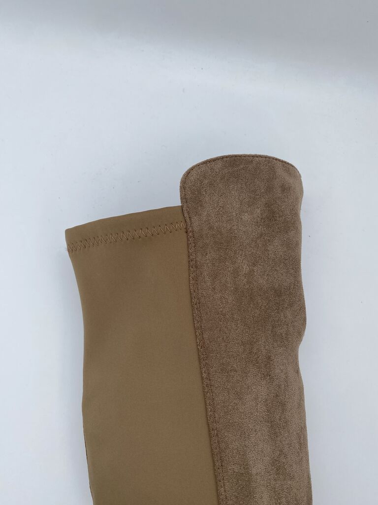 Taupe Suede Over the Knee Boot with Low Heel