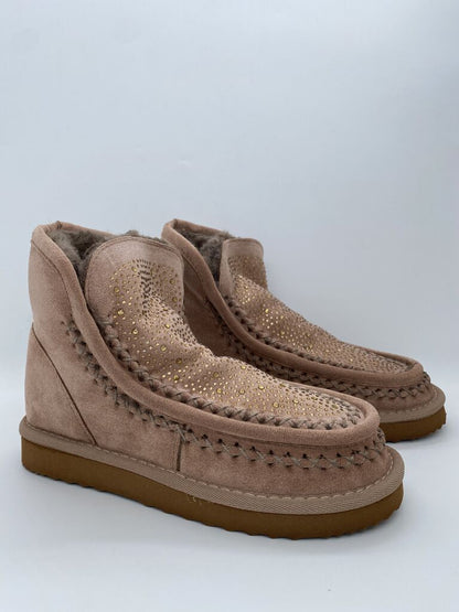 Blush Suede Ankle Boots with Gold Stud Detailing