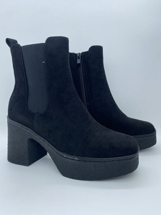 Black Suede Platform Ankle Boots with Chunky Heel