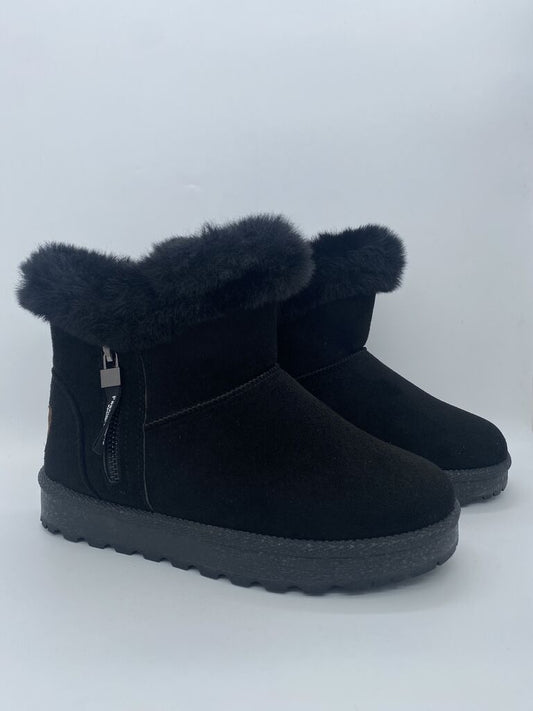 Black Suede Ankle Boots with Faux Fur Lining