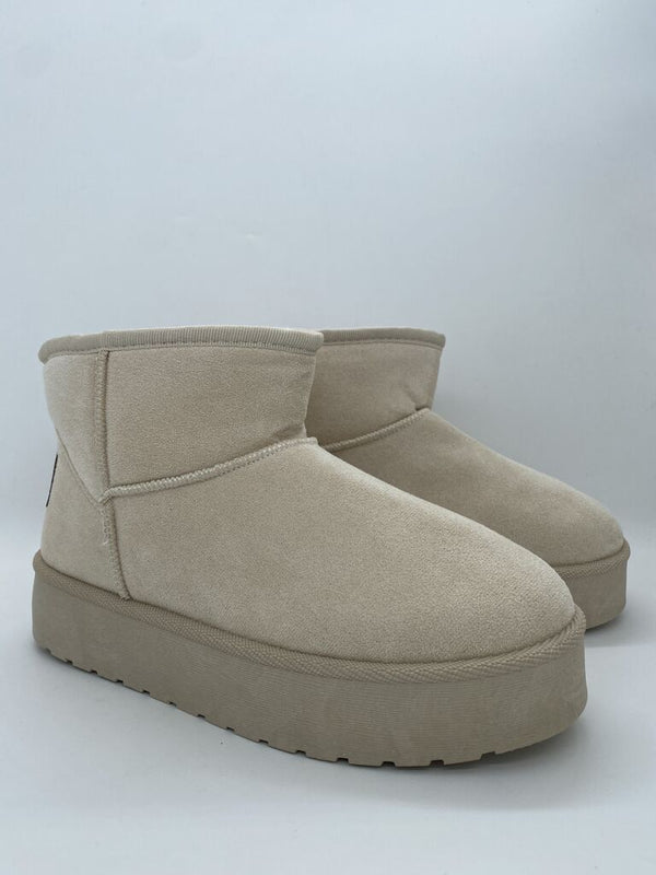 Beige Plush Platform Ankle Boots
