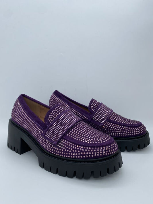 Purple Embellished Loafers with Chunky Sole