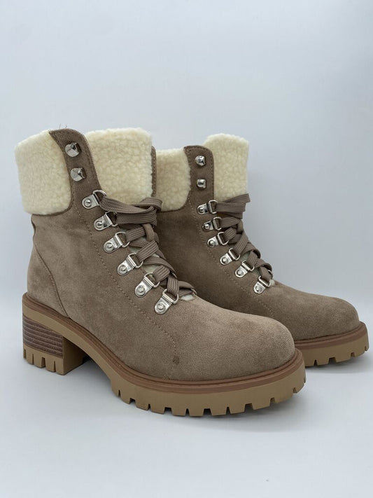 Taupe Faux-Fur Lined Hiking Boot with Lug Sole