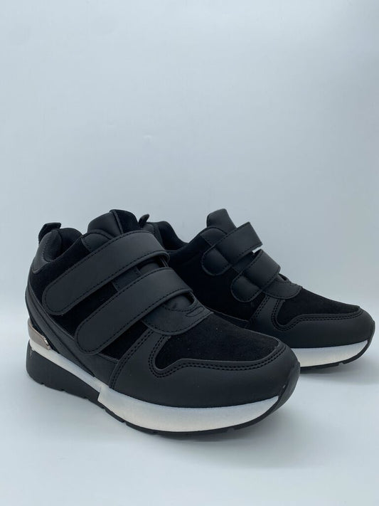 Black Velcro Strap Sneakers with Contrast Sole