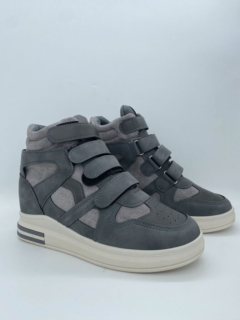 Gray Urban High-Top Sneakers with Velcro Straps