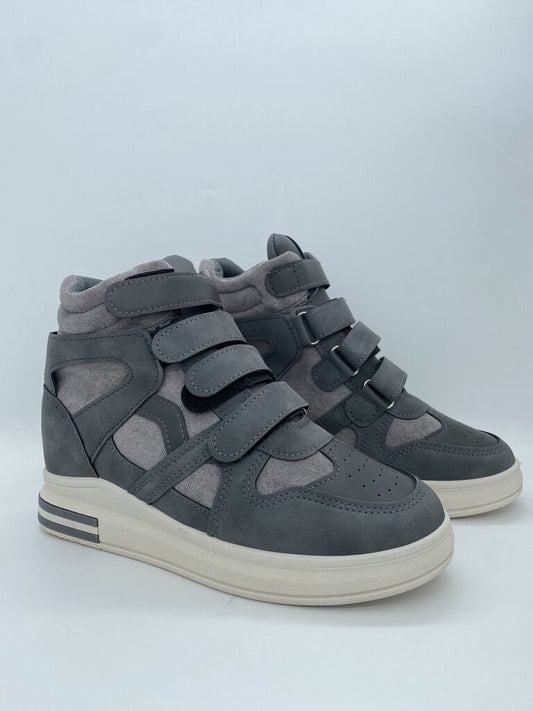 Gray Urban High-Top Sneakers with Velcro Straps