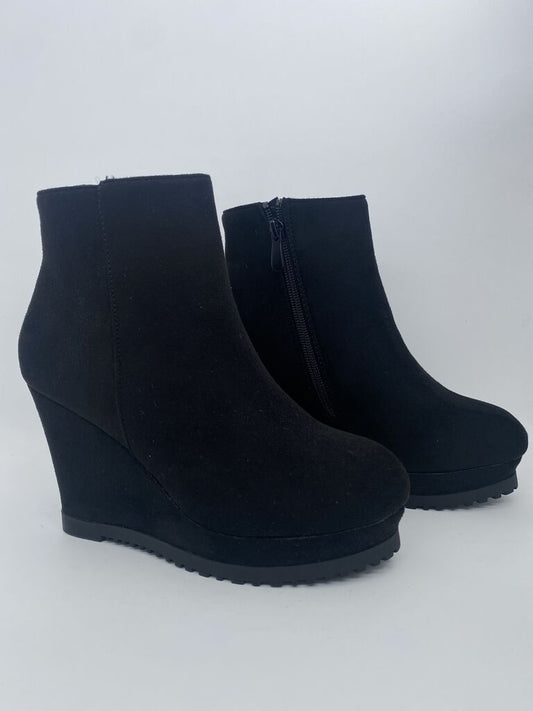 Black Suede Ankle Boots with Wedge Heel