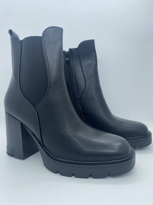 Black Leather Ankle Boots with Block Heel