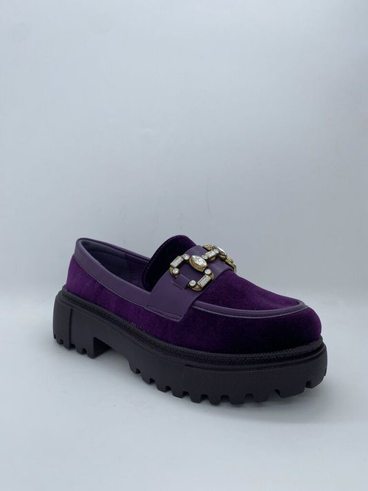 Purple Velvet Loafer with Jewel Detailing