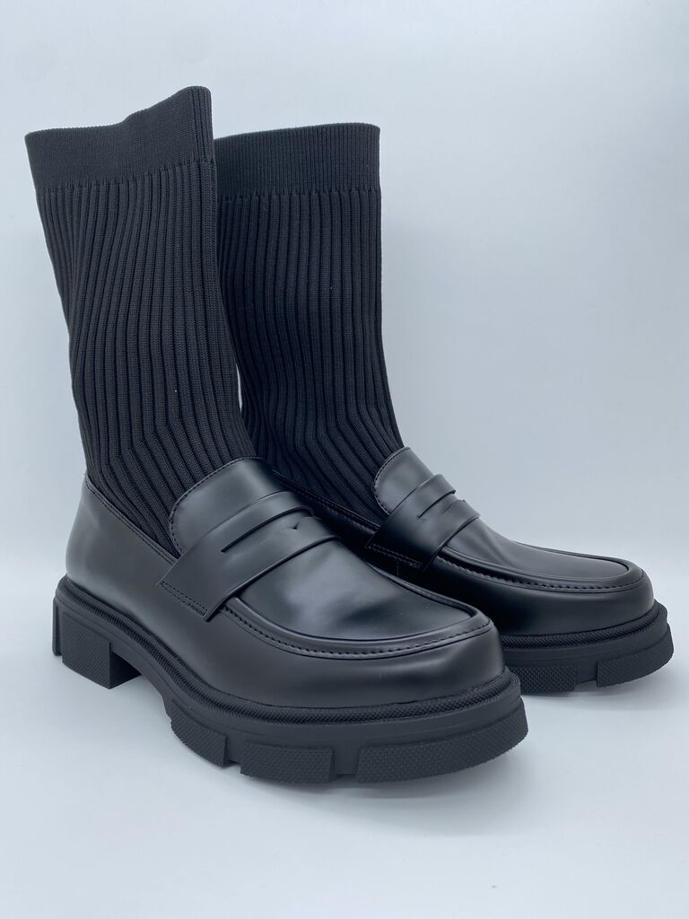 Black Ribbed Knit Chunky Loafers