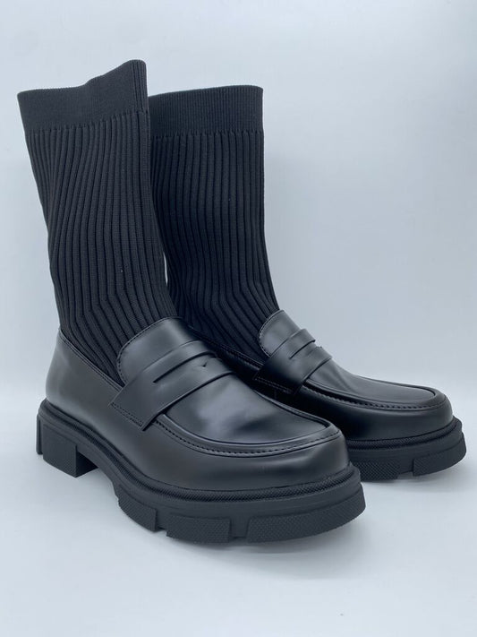 Black Ribbed Knit Chunky Loafers