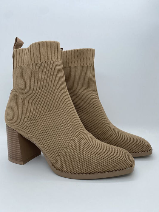 Taupe Knit Ankle Boots with Block Heel