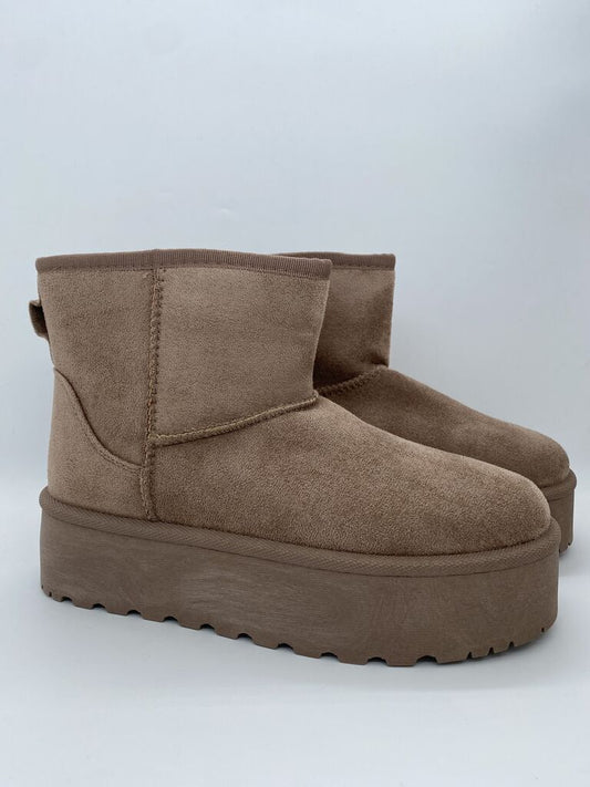 Brown Suede Platform Ankle Boots