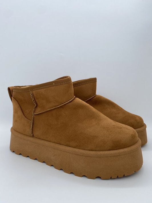 Camel Suede Platform Ankle Boots