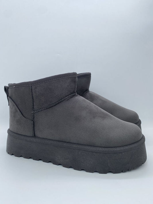 Gray Platform Ankle Boots with Seam Detail