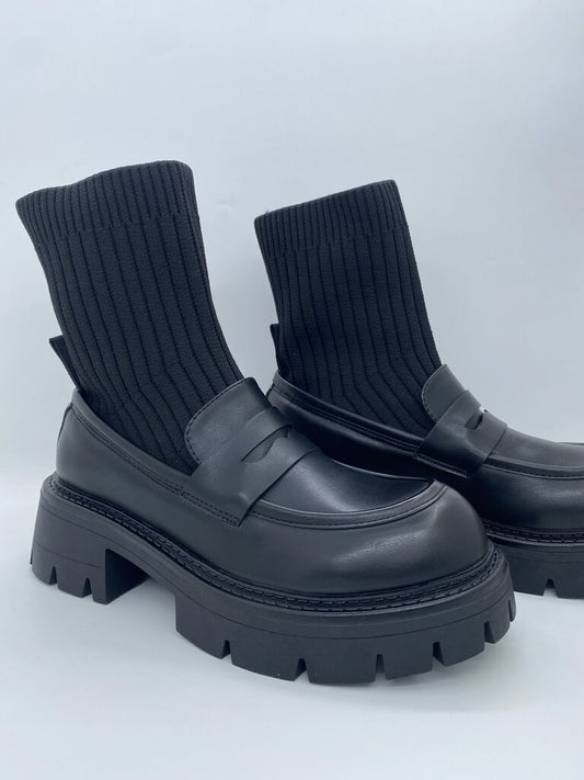Black Knit Sock Loafers with Chunky Sole