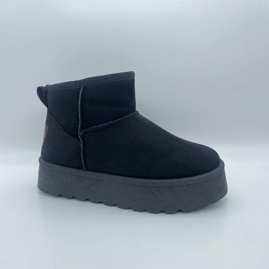 Black Suede Ankle Boot with Platform Sole