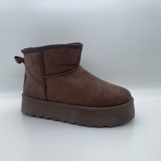 Brown Suede Ankle Boot with Platform Sole